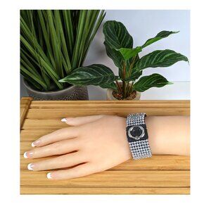 JLO Jennifer Lopez Silver Tone Wide Rhinestone Cuff Bracelet Magnetic Clasp NWT